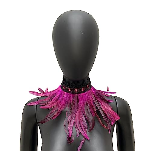 MoreChioce Gothic Federkragen Halsband, Natürlichen Feder Halsband Federboa Choker Kragen Halloween Schal Cape für Frauen und Mädchen Party Glamour Kostüm Party,Rosa Rot #A von MoreChioce