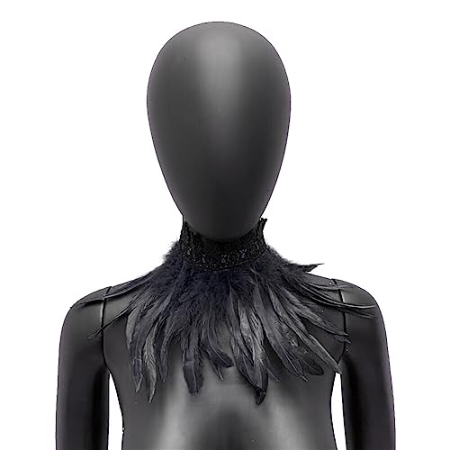 MoreChioce Gothic Federkragen Halsband, Natürlichen Feder Halsband Federboa Choker Kragen Halloween Schal Cape für Frauen und Mädchen Party Glamour Kostüm Party,Schwarz von MoreChioce