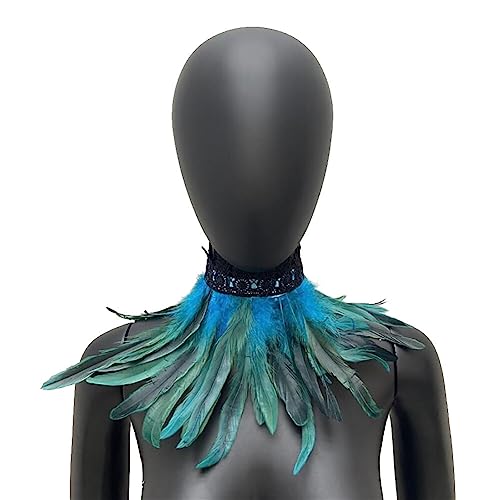 MoreChioce Gothic Federkragen Halsband, Natürlichen Feder Halsband Federboa Choker Kragen Halloween Schal Cape für Frauen und Mädchen Party Glamour Kostüm Party,Seeblau von MoreChioce