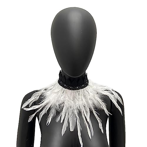 MoreChioce Gothic Federkragen Halsband, Natürlichen Feder Halsband Federboa Choker Kragen Halloween Schal Cape für Frauen und Mädchen Party Glamour Kostüm Party,Weiß von MoreChioce