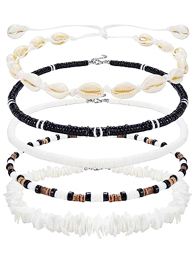 Morfetto Muschel Halskette Weiße Puka Muschel Halskette Männer Frauen Strand Halskette Muschel Surfer Halskette Hawaiian Pookah Shells Choker Halskette 14Inch von Morfetto