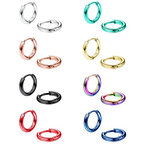 Morfetto 8 Paar Chirurgenstahl Kleine Creolen für Männer Frauen 10mm Huggie Creolen Winzige Knorpel Creolen Helix Daith Lappen Klappbare Schläfer Creolen Knorpel Ohrringe 10mm (18G) von Morfetto