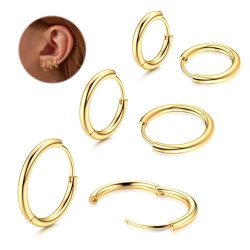 Morfetto F136 Titan Creolen 14 Karat Vergoldete Kleine Creolen Mini Huggie Ohrringe für Frauen Hypoallergene Titan Ohrringe Gold 8/10/12MM von Morfetto