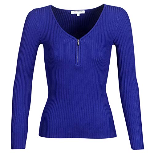 Morgan Rippenstrick-Pullover mit Reißverschluss-Kragen Ultra Blau XS von Morgan