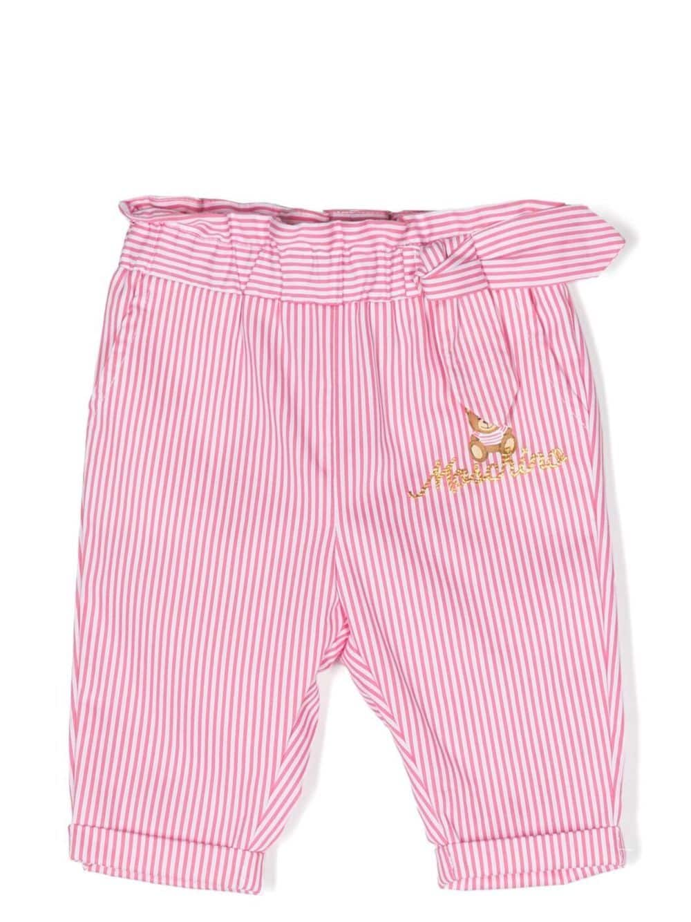 Moschino Kids Gestreifte Hose mit Teddy - Rosa von Moschino Kids