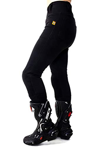 Motogirl Ribbed Knee Aramid Motorrad Leggings 100% mit Kevlar gefütterte Motorradhose Damen mit Protektoren - Schwarz Größe 32 Kurz von Motogirl