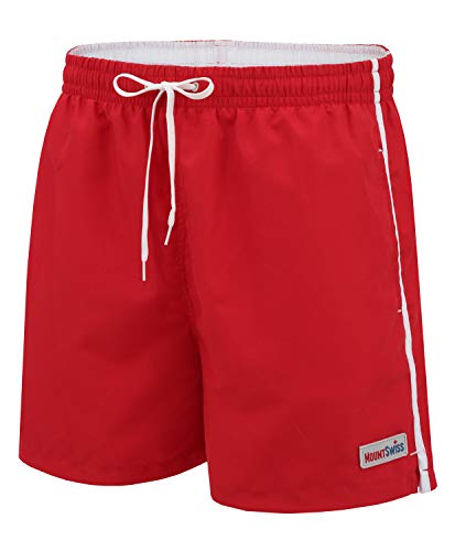 Mount Swiss Männer Badehose Dario mit seitlichen Taschen Gesäßtasche I Modische Herren Shorts Schwimmen Freizeit Wassersport I Badeshorts in der Farbe Rot, Größe 3XL von Mount Swiss