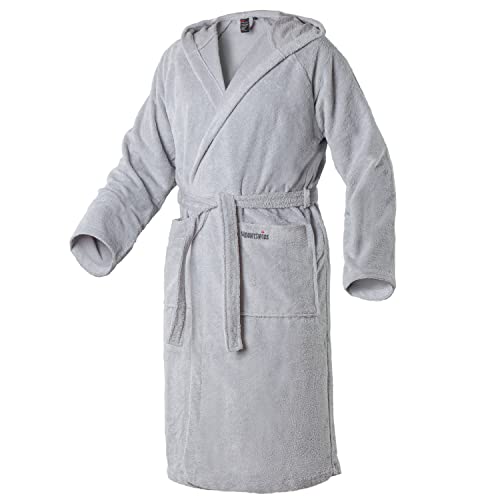 Mount Swiss Unisex AARAU Bademantel mit Kapuze I Herren Damen aus Flauschiger Baumwolle Baumwolle Farbe: hellgrau, Grösse: 8XL Mount Swiss Unisex AARAU Bademantel mit Kapuze I Herren Damen aus Flauschiger Baumwolle Baumwolle Farbe: hellgrau, Grösse: 8XL von Mount Swiss