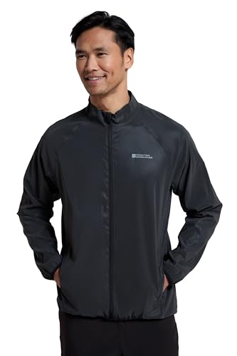 Mountain Warehouse 360 Reflektierende Jacke für Herren - Wasserfeste Unisex-Regenjacke, atmungsaktiv, Regenmantel mit durchgehendem Reißverschluss - Radfahren und Laufen Schwarz Jet XXL von Mountain Warehouse