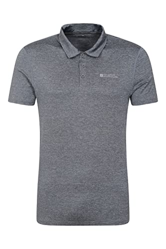 Mountain Warehouse Agra Herren-Polo-T-Shirt mit Streifen - T-Shirt mit UV-Schutz, schweißableitendes Herbst Winteroberteil, leichtes, Freizeit-T-Shirt - Zum Wandern im Herbst Mittelgrau Large von Mountain Warehouse