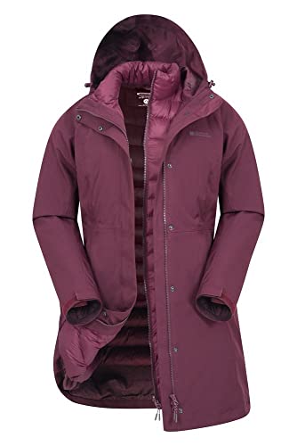 Mountain Warehouse Alaskan 3-in-1 Damen Winter Mantel - Lange, wasserdichte Winterjacke, Warme Steppjacke Innenjacke mit Reißverschluss & Kapuze Violett 30 von Mountain Warehouse