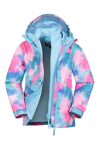 Mountain Warehouse Atom 3-in-1 wasserdichte Kinderjacke - Regenjacke mit versiegelten Nähten - abnehmbare Kapuze - Stretch-Bündchen, Mikrofleece, Anti-Pilling, Winter Blau Dämmerung 11-12 Jahre von Mountain Warehouse