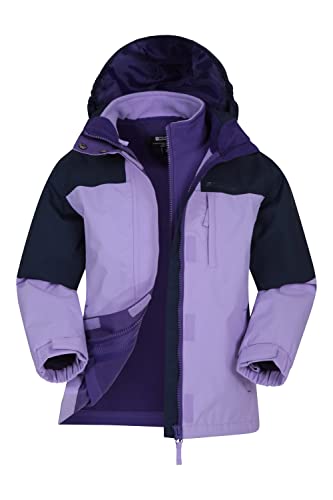 Mountain Warehouse Climb 3-in-1 wasserdichte Kinderjacke - Versiegelte Nähte, Vordertaschen, 3-in-1-Jacke für Mädchen und Jungen - Ideal für nasses Wetter, Wandern Violett 128 (7-8 Jahre) von Mountain Warehouse