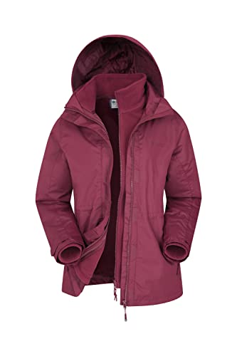 Mountain Warehouse Fell 3-in-1 Damen-Jacke - atmungsaktive, lange, wasserdichte, warm gefütterte Winterjacke für Damen mit Kapuze für Outdoor-Aktivitäten, Fleecejacke Burgundrot 34 von Mountain Warehouse