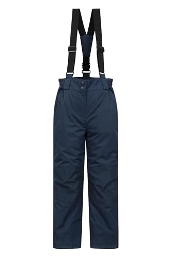 Mountain Warehouse Honey Kinder Schneehose - schneesicher, Schneegamaschen, Verstärkte Knie Ski Bekleidung mit Reißverschluss am Knöchel und abnehmbaren Trägern, Winter Dunkelblau 7-8 Jahre von Mountain Warehouse