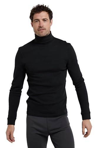 Mountain Warehouse Meribel Herren Baselayer mit Rollkragen, Pullover, Baumwolle Rolli Unterhemd Funktionsunterwäsche Thermounterwäsche Ski Snowboard, Winter Schwarz Large von Mountain Warehouse