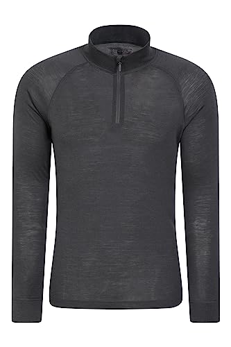 Mountain Warehouse Merino Langarm Baselayer-Thermotop für Herren - Atmungsaktives T-Shirt, Halbreißverschluss, bequemes T-Shirt - Ideal zum Campen Winter Baselayer Dunkelgrau XS von Mountain Warehouse