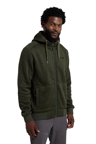 Mountain Warehouse Nevis Fellgefüttertes Hoodie für Herren - Weiches Sweatshirt, warm, bequem, Reißverschluss, Kapuze, Fronttaschen - Ideal für Wandern und Jogging, Winter Dunkel Khaki S von Mountain Warehouse