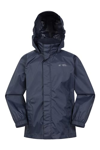 Mountain Warehouse Pakka Wasserdichte Kinderregenjacke - Winddichte, leichte & atmungsaktive Jacke für Mädchen & Jungen, faltbar mit Packsack - für Regen, Reisen, Schule Dunkelblau 11-12 Jahre von Mountain Warehouse