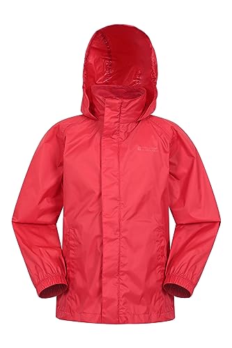 Mountain Warehouse Pakka Wasserdichte Kinderregenjacke - Winddichte, leichte & atmungsaktive Jacke für Mädchen & Jungen, faltbar mit Packsack - für Regen, Reisen, Schule Rot 11-12 Jahre von Mountain Warehouse