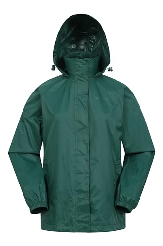 Mountain Warehouse Pakka atmungsaktive, wasserdichte Damen-Regenjacke - leichte und einfach zu verstauende Wind-Jacke für Damen zum Wandern, Camping und für Outdoor Dunkelgrün 38 von Mountain Warehouse