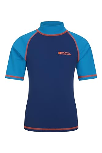 Mountain Warehouse Rashguard für Kinder - Kurzarm-Schwimmshirt für Jungen und Mädchen mit LSF 50+ UV-Schutz, schnell trocknend, Flatlock-Nähte - Schwimmen & Neoprenanzug Blau 5-6 Jahre von Mountain Warehouse