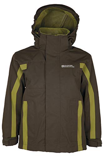 Mountain Warehouse Samson Jacke für Kinder - Regenjacke mit getapten Nähten, verstellbare Bündchen, elastischer Saum & Kapuze, Mesh-Futter - Ideal für Regenwetter Khaki 9-10 Jahre von Mountain Warehouse