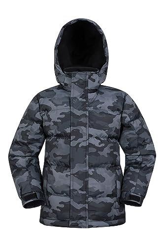 Mountain Warehouse Snow wasserabweisende Winterjacke für Kinder - gesteppte, wattierte, atmungsaktive Jacke mit Kapuze für Jungen und Mädchen, leichte Regenjacke Camouflage 5-6 Jahre von Mountain Warehouse