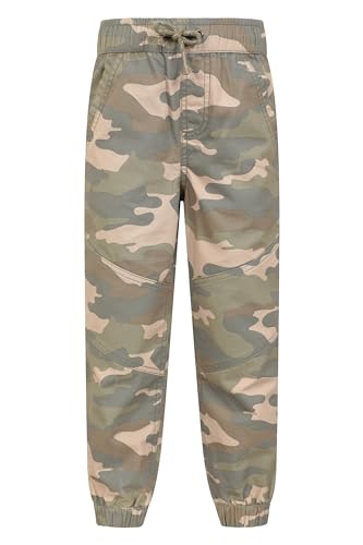 Mountain Warehouse Tarn-Kinderhose – Kinderhose aus 100% Baumwolle, Hose mit verstärktem Knie für Mädchen- und Jungen, Stretch-Bündchen – ideal zum Laufen, Reisen Camouflage 7-8 Jahre von Mountain Warehouse