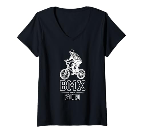 Damen BMX Since 2019 Skelett fährt BMX T-Shirt mit V-Ausschnitt Damen BMX Since 2019 Skelett fährt BMX T-Shirt mit V-Ausschnitt von Mountainbike Fahrrad Geschenk Downhill BMX Gift