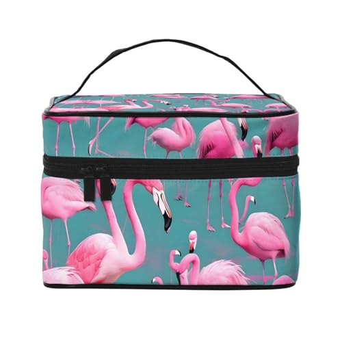 Mouxiugei A Flock Of Flamingos tragbare Make-up-Tasche – elegante Reise-Kosmetiktasche mit großem Fassungsvermögen, Make-up-Taschen-Set, Make-up-Tasche für Frauen, Eine Herde von Flamingos, von Mouxiugei