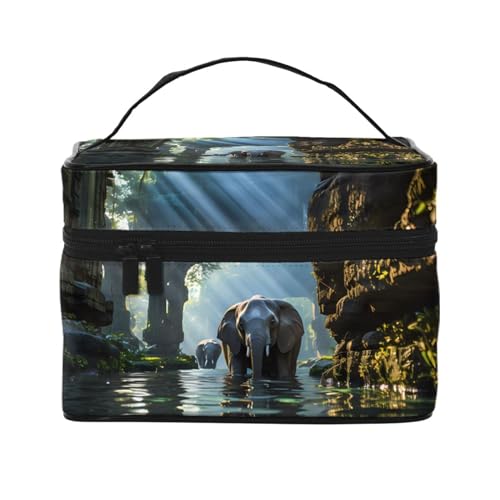 Mouxiugei Asiatischer Elefant im Wasser tragbare Make-up-Tasche – elegante Reise-Kosmetiktasche mit großem Fassungsvermögen, Make-up-Taschen-Set, Make-up-Tasche für Frauen, Asiatischer Elefant im von Mouxiugei