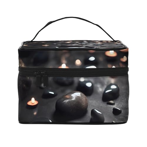 Mouxiugei Black Mystery Heart Stone tragbare Make-up-Tasche – elegante Reise-Kosmetiktasche mit großem Fassungsvermögen, Make-up-Taschenset, Make-up-Tasche für Frauen, Schwarzer Mystery-Herzstein, von Mouxiugei