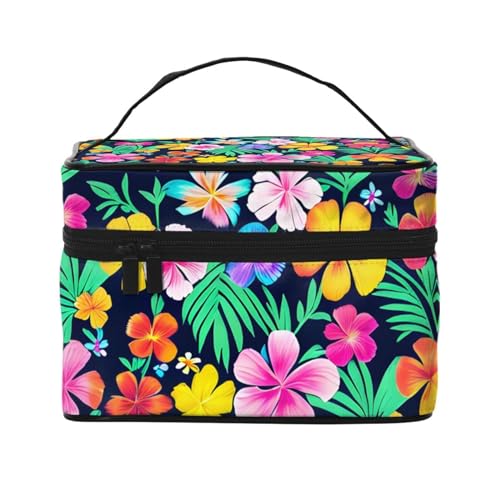 Mouxiugei Bunte Blumen tragbare Make-up-Tasche – elegante Reise-Kosmetiktasche mit großem Fassungsvermögen, Make-up-Taschenset, Make-up-Tasche für Frauen, Mehrfarbiges Blumenmuster, Einheitsgröße von Mouxiugei