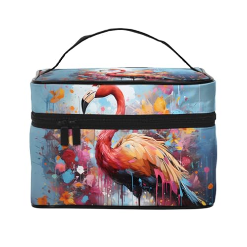 Mouxiugei Bunte Flamingos tragbare Make-up-Tasche – elegante Reise-Kosmetiktasche mit großem Fassungsvermögen, Make-up-Taschen-Set, Make-up-Tasche für Frauen, Bunte Flamingos, Einheitsgröße von Mouxiugei