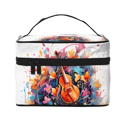 Mouxiugei Bunte Note Gitarre tragbare Make-up-Tasche – elegante Reise-Kosmetiktasche mit großem Fassungsvermögen, Make-up-Taschen-Set, Make-up-Tasche für Frauen, Bunte Note Gitarre, Einheitsgröße von Mouxiugei