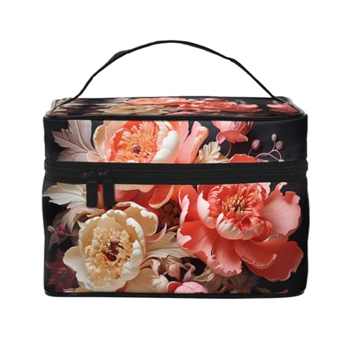 Mouxiugei Bunte Pfingstrosen tragbare Make-up-Tasche – elegante Reise-Kosmetiktasche mit großem Fassungsvermögen, Make-up-Taschenset, Make-up-Tasche für Frauen, Bunte Pfingstrosen, Einheitsgröße von Mouxiugei