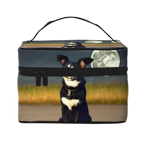 Mouxiugei Dog Under Moon tragbare Make-up-Tasche – elegante Reise-Kosmetiktasche mit großem Fassungsvermögen, Make-up-Taschen-Set, Make-up-Tasche für Frauen, Hund unter Mond, Einheitsgröße von Mouxiugei