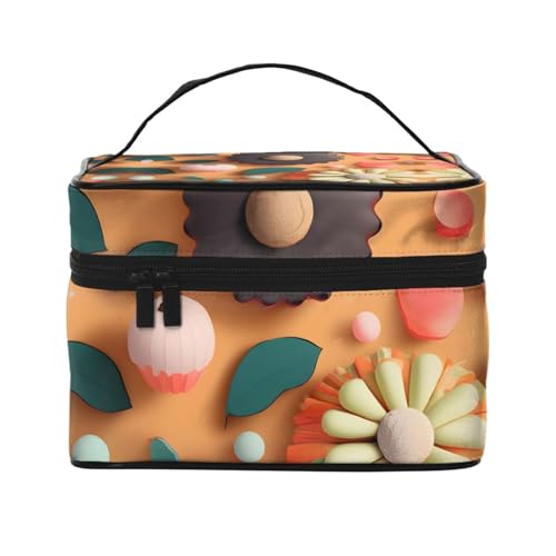 Mouxiugei Geschnittenes Papier mit bunten Sonnenblumen, tragbare Make-up-Tasche – elegante Reise-Kosmetiktasche mit großem Fassungsvermögen, Make-up-Taschen-Set, Make-up-Tasche für Frauen, Schneiden von Mouxiugei