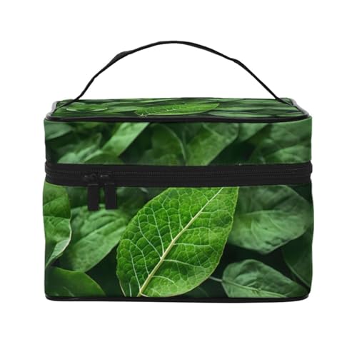 Mouxiugei Green Leaf Nature tragbare Make-up-Tasche – elegante Reise-Kosmetiktasche mit großem Fassungsvermögen, Make-up-Tasche, Make-up-Tasche für Damen, Grünes Blatt Natur, Einheitsgröße von Mouxiugei