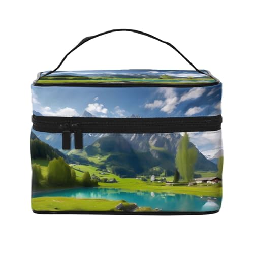 Mouxiugei Highland Lake Scenery tragbare Make-up-Tasche – elegante Reise-Kosmetiktasche mit großem Fassungsvermögen, Make-up-Taschen-Set, Make-up-Tasche für Frauen, Highland Lake Landschaft, von Mouxiugei