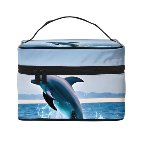 Mouxiugei Jumping Up Dolphins tragbare Make-up-Tasche – elegante Reise-Kosmetiktasche mit großem Fassungsvermögen, Make-up-Taschen-Set, Make-up-Tasche für Frauen, Springen Delfine hoch, Einheitsgröße von Mouxiugei