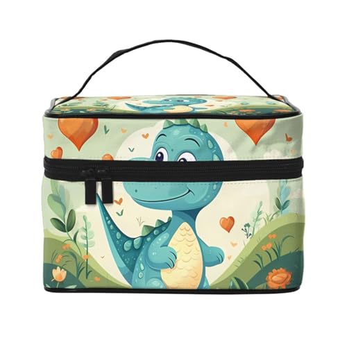 Mouxiugei Kleine Dinosaurier im grünen Gras, tragbare Make-up-Tasche – elegante Reise-Kosmetiktasche mit großem Fassungsvermögen, Make-up-Tasche für Damen, Kleiner Dinosaurier im grünen Gras, von Mouxiugei