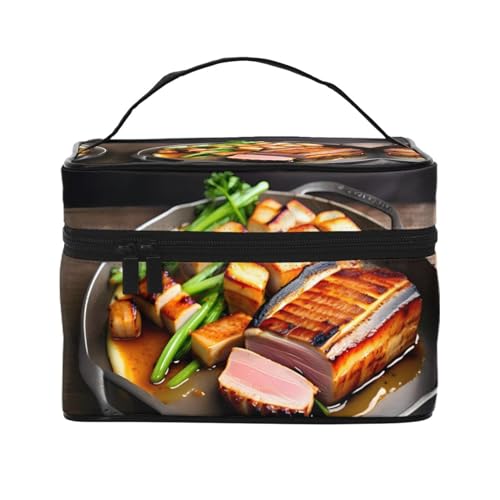 Mouxiugei Köstliches gegrilltes Fleisch, tragbare Make-up-Tasche – elegante Reise-Kosmetiktasche mit großem Fassungsvermögen, Make-up-Taschen-Set, Make-up-Tasche für Frauen, Köstliches gegrilltes von Mouxiugei