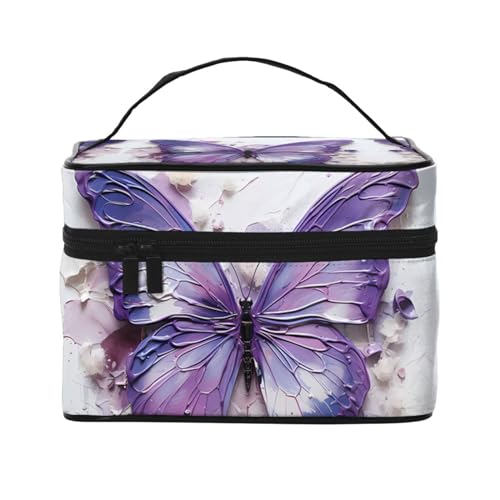 Mouxiugei Lila Ölgemälde Schmetterling tragbare Make-up-Tasche – elegante Reise-Kosmetiktasche mit großem Fassungsvermögen, Make-up-Taschenset, Make-up-Tasche für Frauen, Lila Ölgemälde Schmetterling, von Mouxiugei