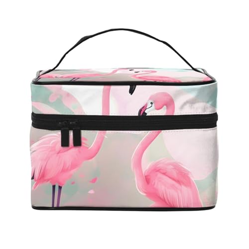 Mouxiugei Love Flamingo tragbare Make-up-Tasche – elegante Reise-Kosmetiktasche mit großem Fassungsvermögen, Make-up-Taschenset, Make-up-Tasche für Frauen, Love Flamingo, Einheitsgröße von Mouxiugei