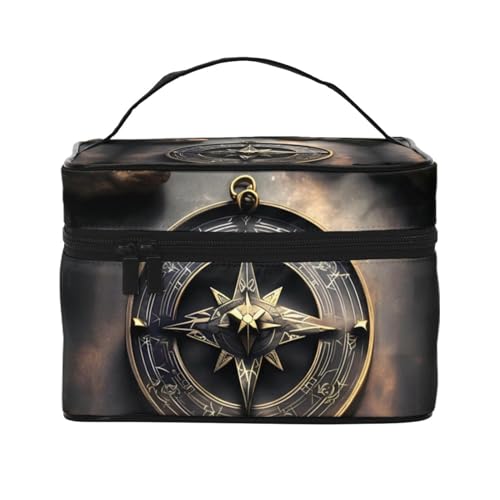 Mouxiugei Magical Design nordische Runen Kompass tragbare Make-up-Tasche – elegante Reise-Kosmetiktasche mit großem Fassungsvermögen, Make-up-Taschenset, Make-up-Tasche für Frauen, Magisches Design von Mouxiugei