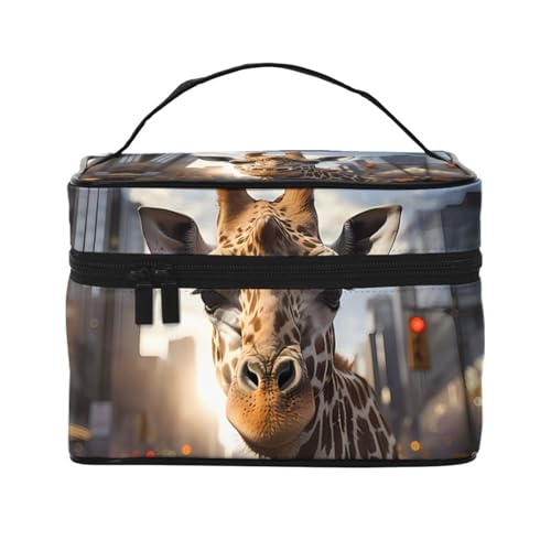 Mouxiugei New York Giraffe Street tragbare Make-up-Tasche – elegante Reise-Kosmetiktasche mit großem Fassungsvermögen, Make-up-Taschen-Set, Make-up-Tasche für Frauen, New York Giraffe Street, von Mouxiugei