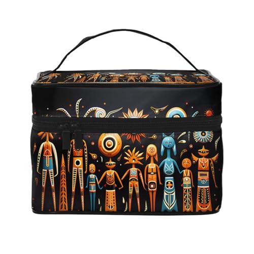 Mouxiugei Primitive Totem tragbare Make-up-Tasche – elegante Reise-Kosmetiktasche mit großem Fassungsvermögen, Make-up-Taschen-Set, Make-up-Tasche für Frauen, Primitives Totem, Einheitsgröße von Mouxiugei