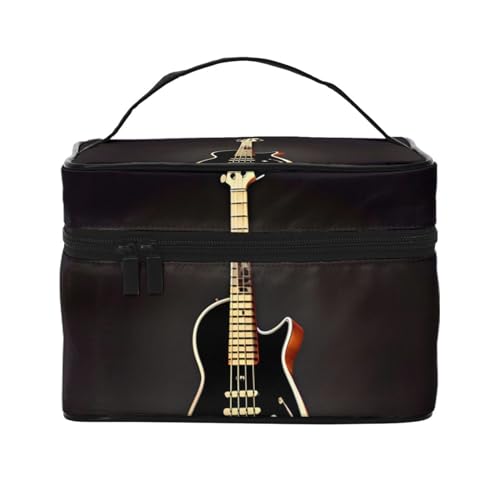 Mouxiugei Schwarze Gitarre tragbare Make-up-Tasche – elegante Reise-Kosmetiktasche mit großem Fassungsvermögen, Make-up-Taschenset, Make-up-Tasche für Frauen, Schwarze Gitarre, Einheitsgröße von Mouxiugei